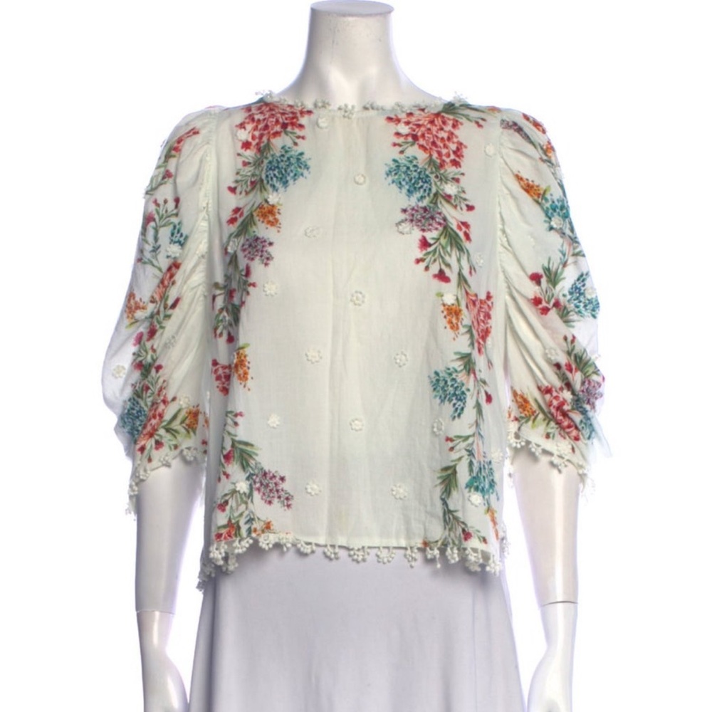 FARM Rio White Floral Lightweight Blouse